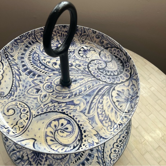 Blue and White Two-Tier Metal & Aluminum Serving Stand - Picture 3 of 9